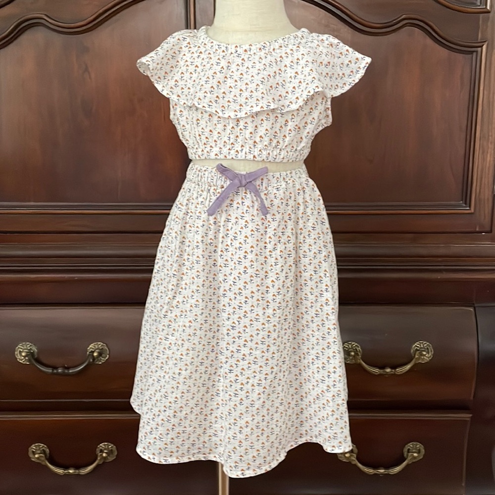 Pink Chicken Floral Two Piece Set 2T Ruffle Top Skirt Cottagecore Outfit